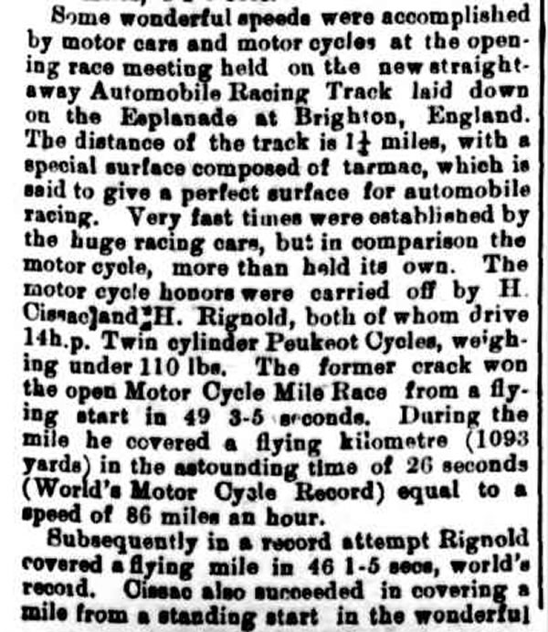 Brighton Speed Trials Report 1905